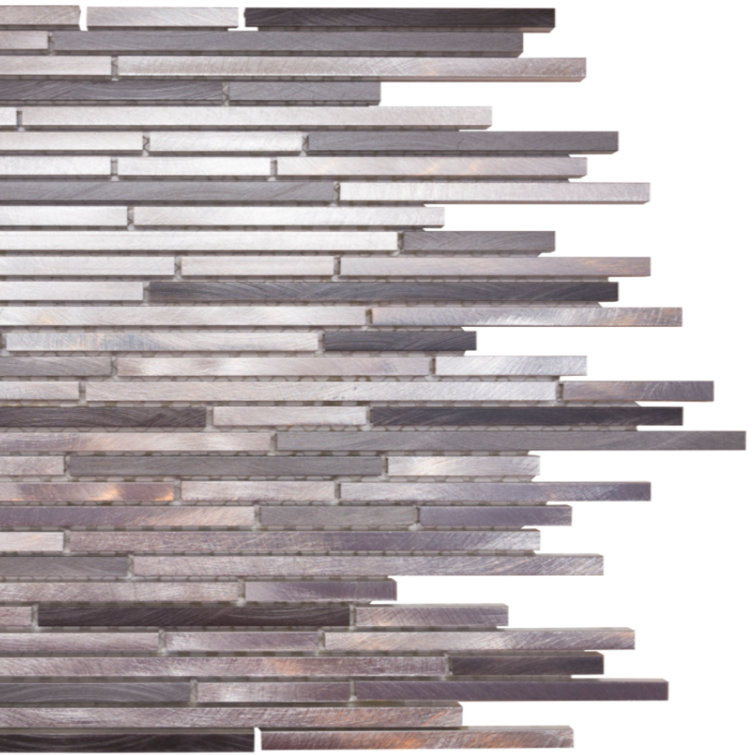 Gray and White 12" x 12" Metallic Linear Mosaic Wall Tile