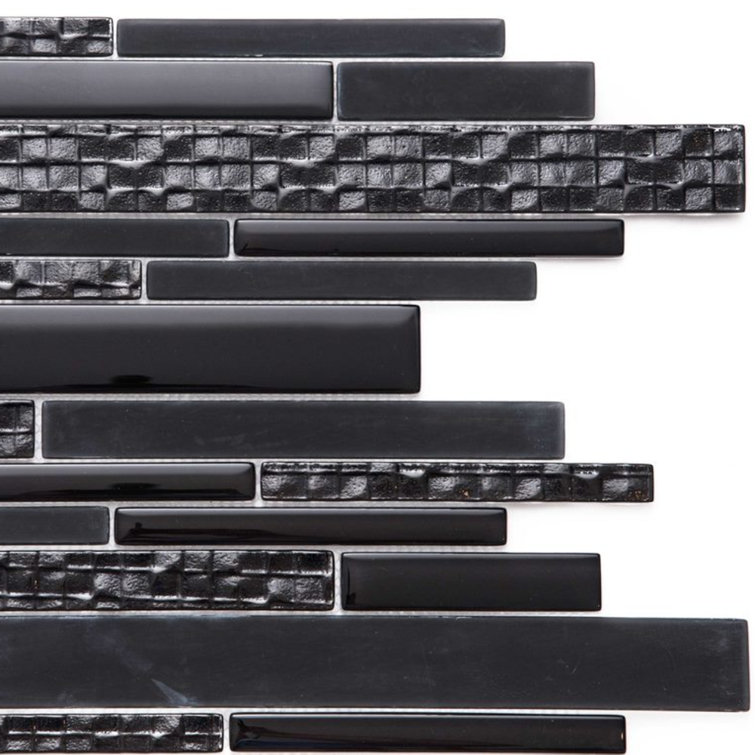 Karma Black 12x12 Textured Glass Mosaic Wall Tile