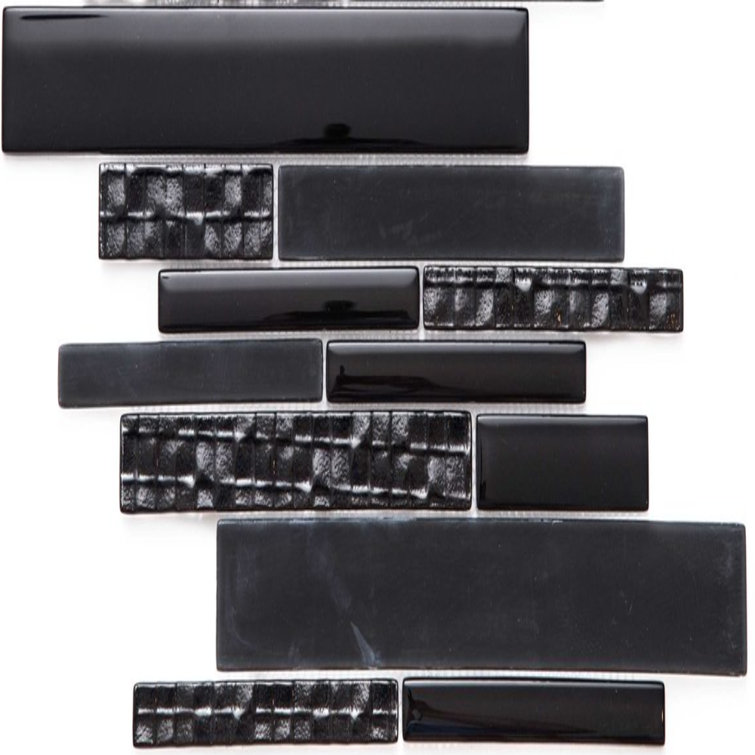 Karma Black 12x12 Textured Glass Mosaic Wall Tile