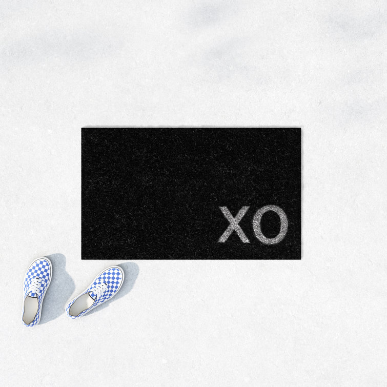 Natural Coir 'XO' Rectangular Indoor/Outdoor Doormat, Black
