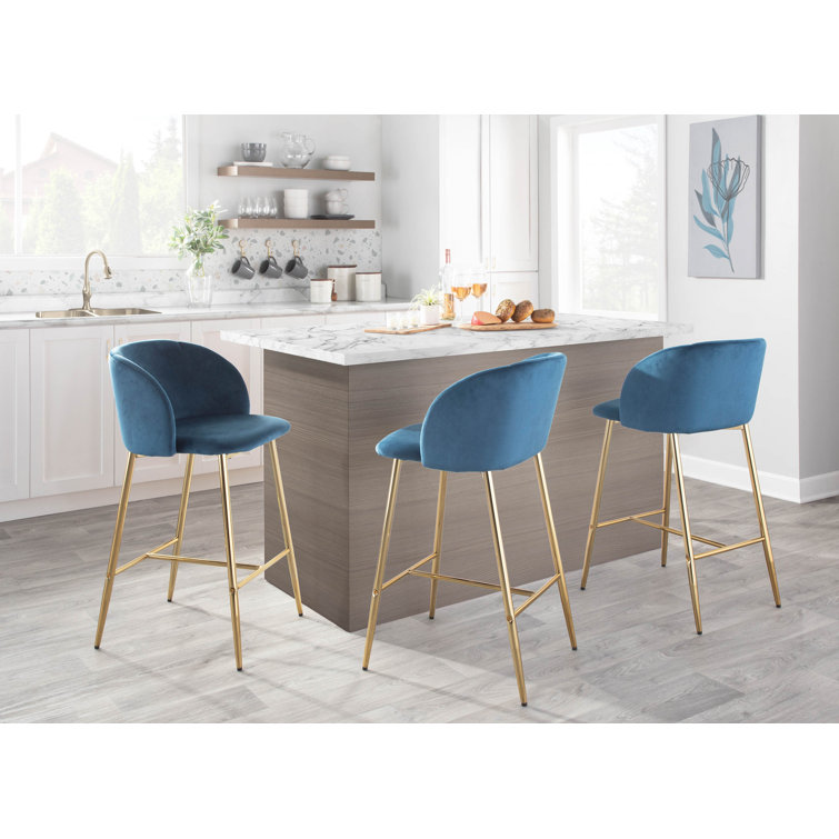Elegant Gold Steel and Cream Velvet Counter Stools, Set of 2