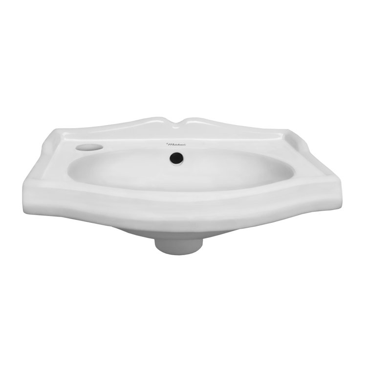 White Ceramic Wall-Mount Rectangular Bathroom Sink with Overflow