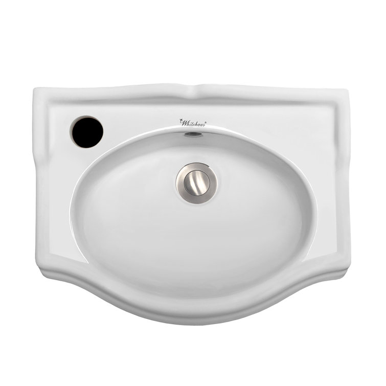White Ceramic Wall-Mount Rectangular Bathroom Sink with Overflow