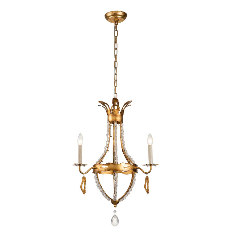 Mini Antique Gold Leaf 3-Light Crystal Candle Chandelier