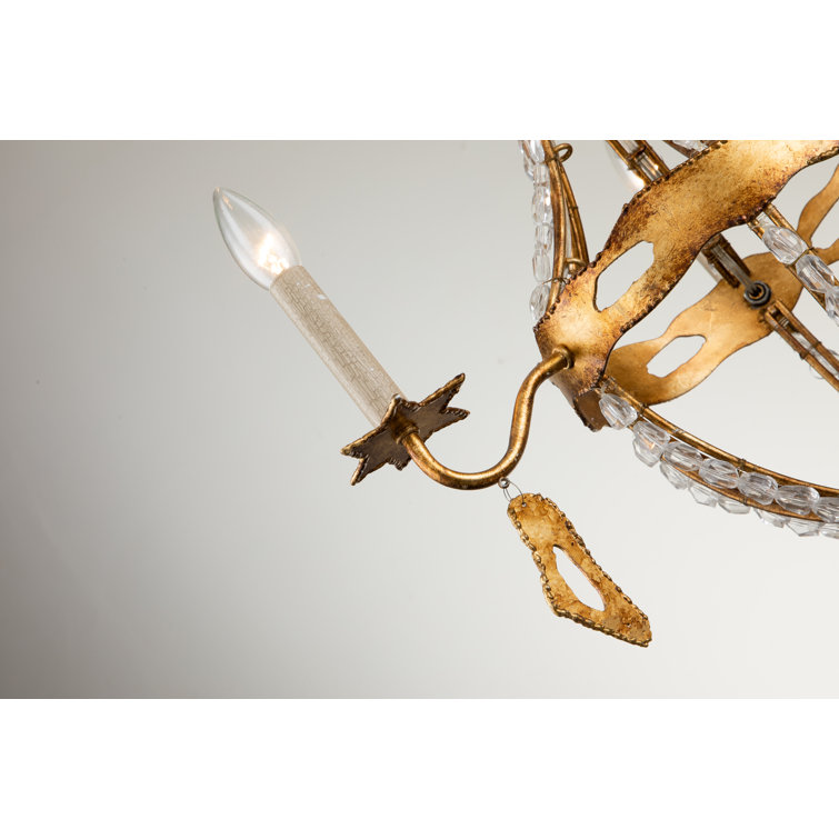 Mini Antique Gold Leaf 3-Light Crystal Candle Chandelier