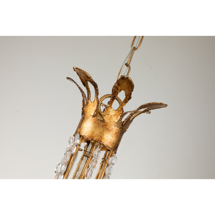 Mini Antique Gold Leaf 3-Light Crystal Candle Chandelier