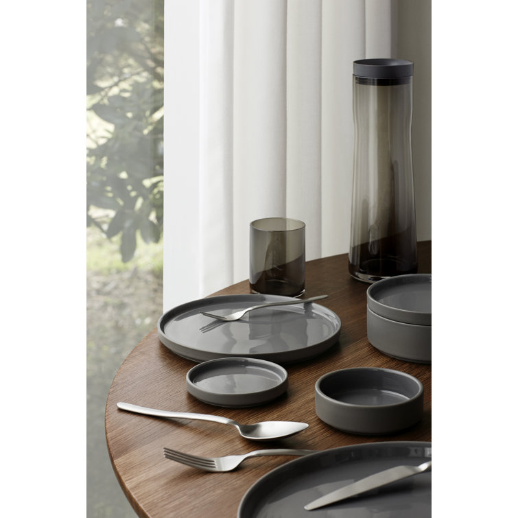 Pilar Pewter 8" Ceramic Dessert Plate Set - Microwave Safe, Set of 4
