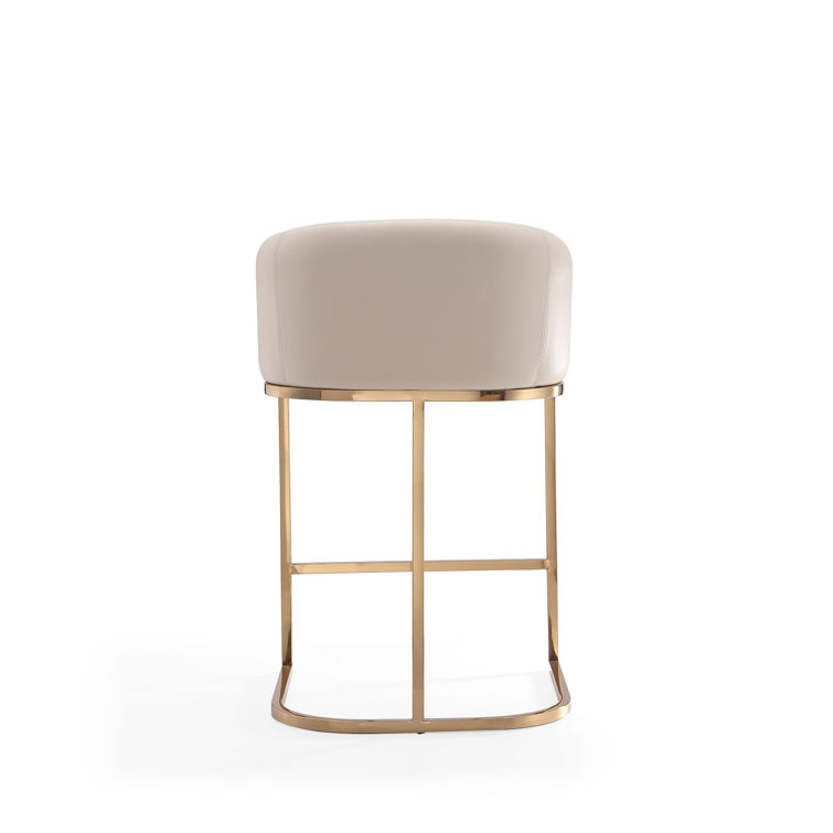 Cream Leather 36'' Upholstered Counter Stool with Metal Frame