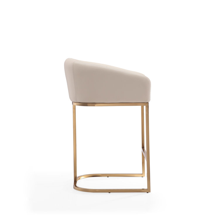 Cream Leather 36'' Upholstered Counter Stool with Metal Frame