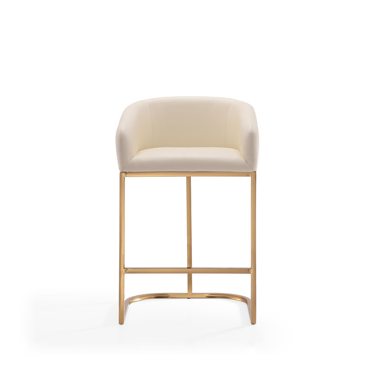 Cream Leather 36'' Upholstered Counter Stool with Metal Frame