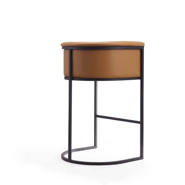 Gray Upholstered Metal Frame Barrel Bar Stool