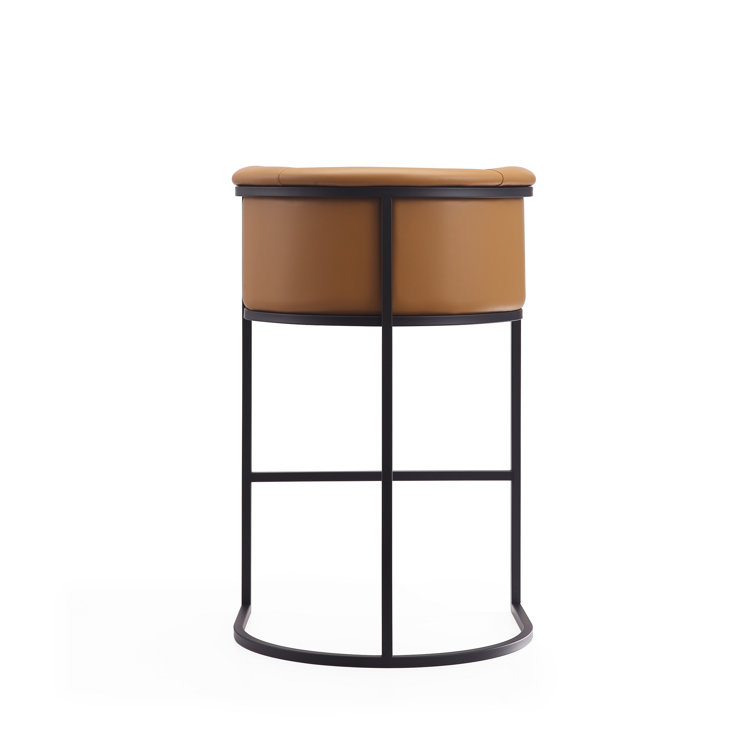 Gray Upholstered Metal Frame Barrel Bar Stool