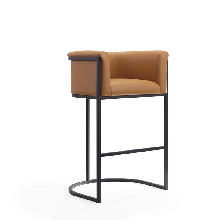 Gray Upholstered Metal Frame Barrel Bar Stool