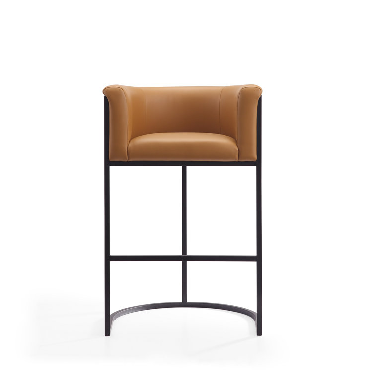 Gray Upholstered Metal Frame Barrel Bar Stool