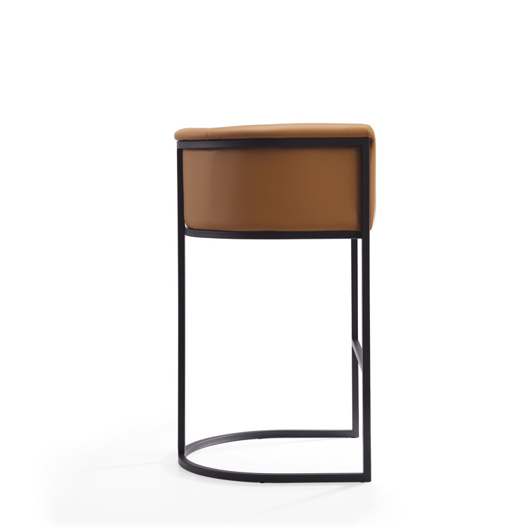Gray Upholstered Metal Frame Barrel Bar Stool