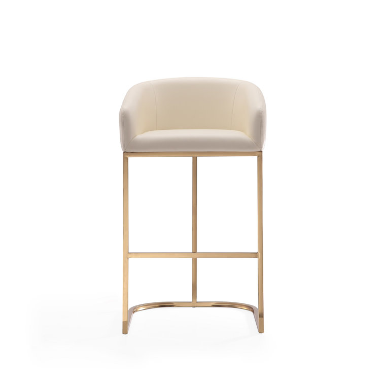 Cream Faux Leather Low Back Bar Stool with Gold Frame