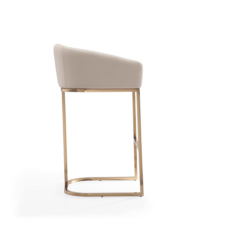 Manhattan Comfort Louvre Cream Leather Barstool with Gold Base (Set of 2)