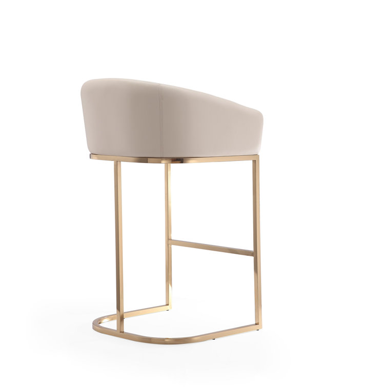 Cream Faux Leather Low Back Bar Stool with Gold Frame