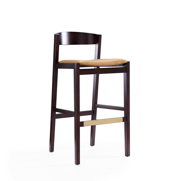 Danish Modern Klismos 26.5'' Counter Stool in Camel Brown Walnut