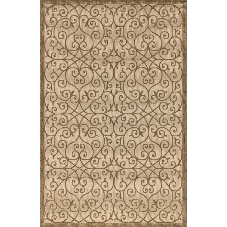 Madrid Vintage Filigree Beige/Brown 3' x 5' Synthetic Indoor/Outdoor Rug