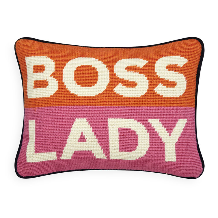 Boss Lady Embroidered Velvet Wool Rectangular Throw Pillow