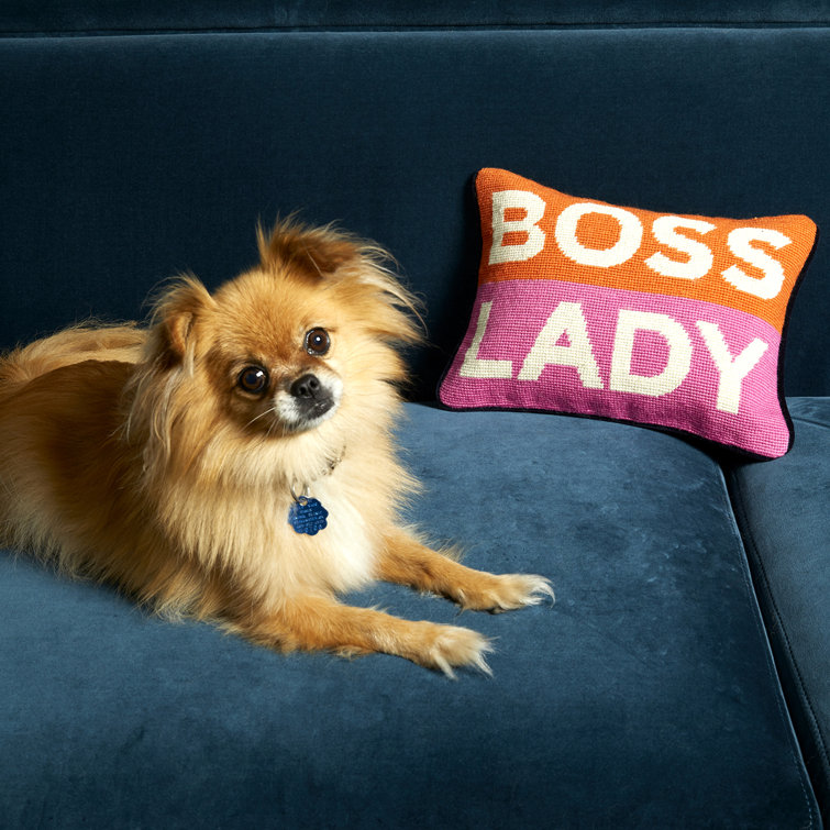 Boss Lady Embroidered Velvet Wool Rectangular Throw Pillow