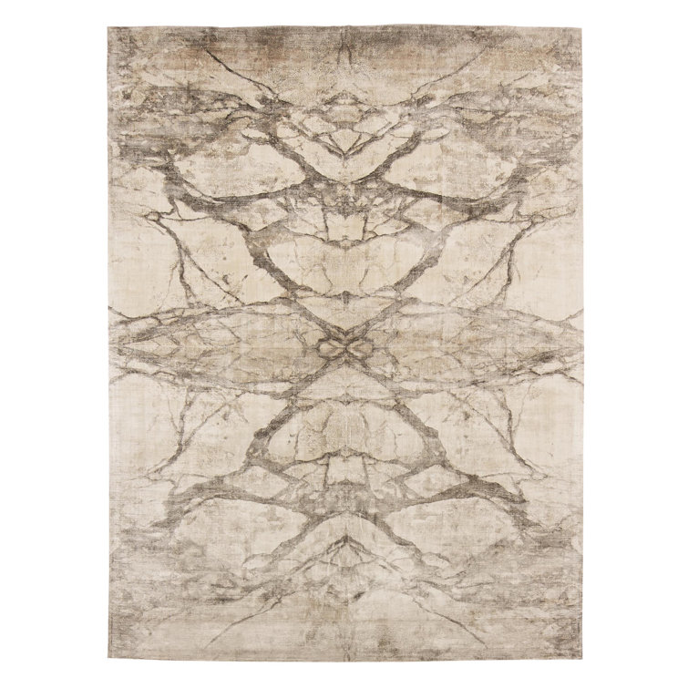 Handmade Abstract Viscose Area Rug in Gray - 5' x 8'