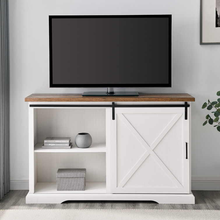 Rustic Oak and Brushed White 56" Sliding Barn Door Sideboard