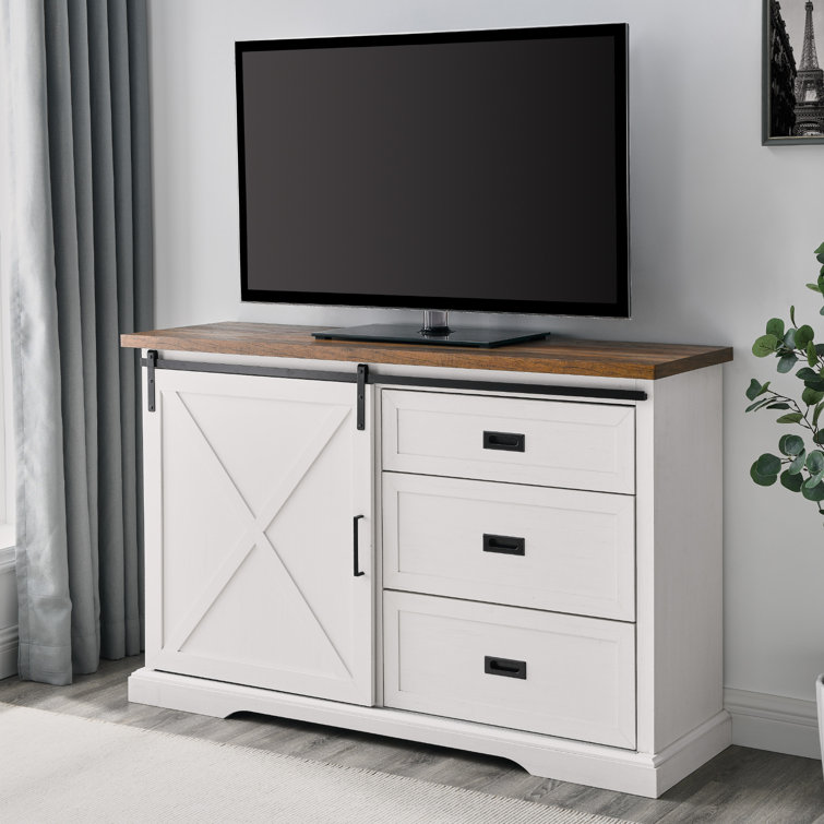 Rustic Oak and Brushed White 56" Sliding Barn Door Sideboard