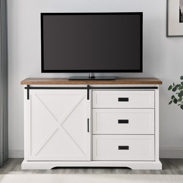 Rustic Oak and Brushed White 56" Sliding Barn Door Sideboard