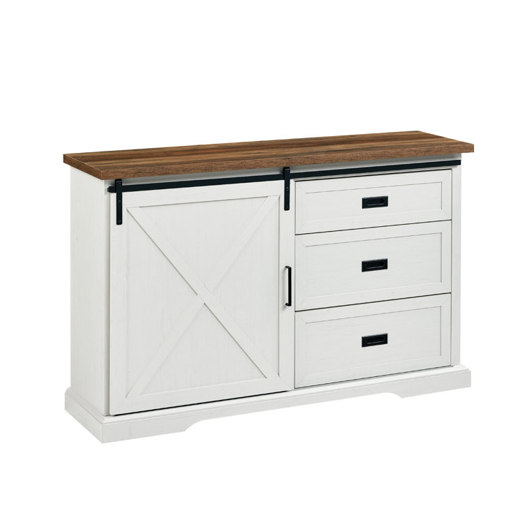 Rustic Oak and Brushed White 56" Sliding Barn Door Sideboard