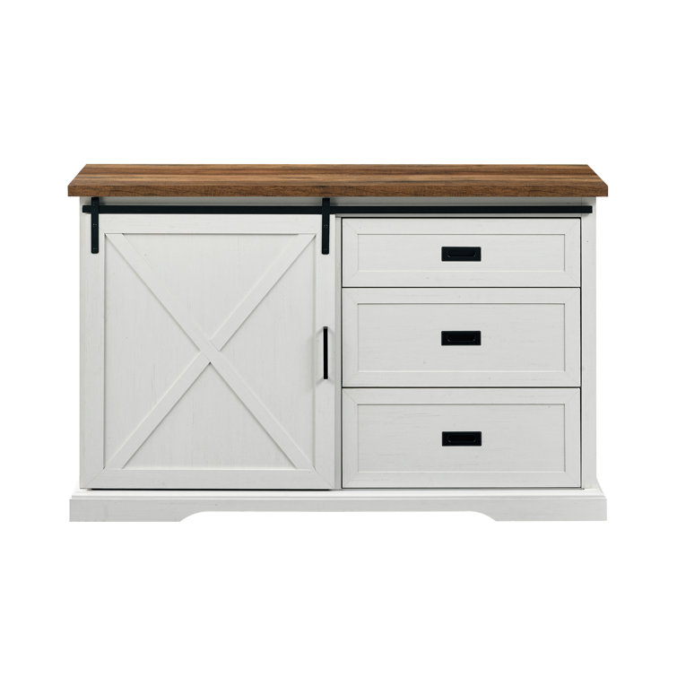 Rustic Oak and Brushed White 56" Sliding Barn Door Sideboard