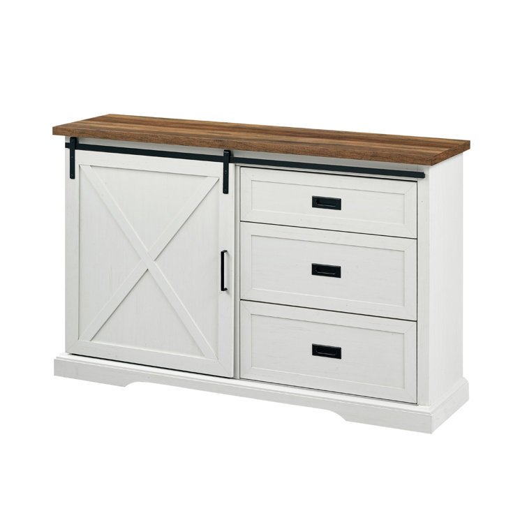Rustic Oak and Brushed White 56" Sliding Barn Door Sideboard