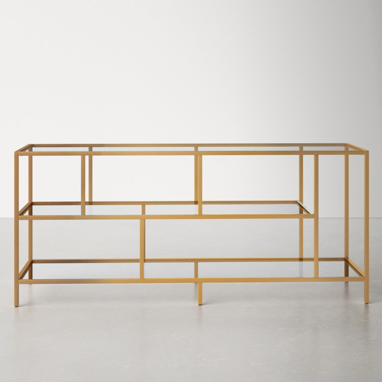 Winthrop 55" White Brass TV Stand with Tempered Glass Shelves