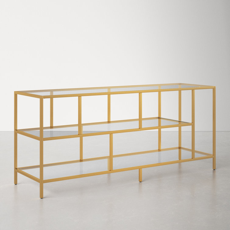Winthrop 55" White Brass TV Stand with Tempered Glass Shelves