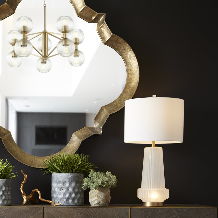 Mila Aged Brass 2-Light Table Lamp with White Shade