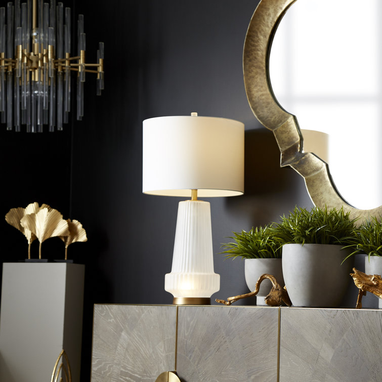 Mila Aged Brass 2-Light Table Lamp with White Shade
