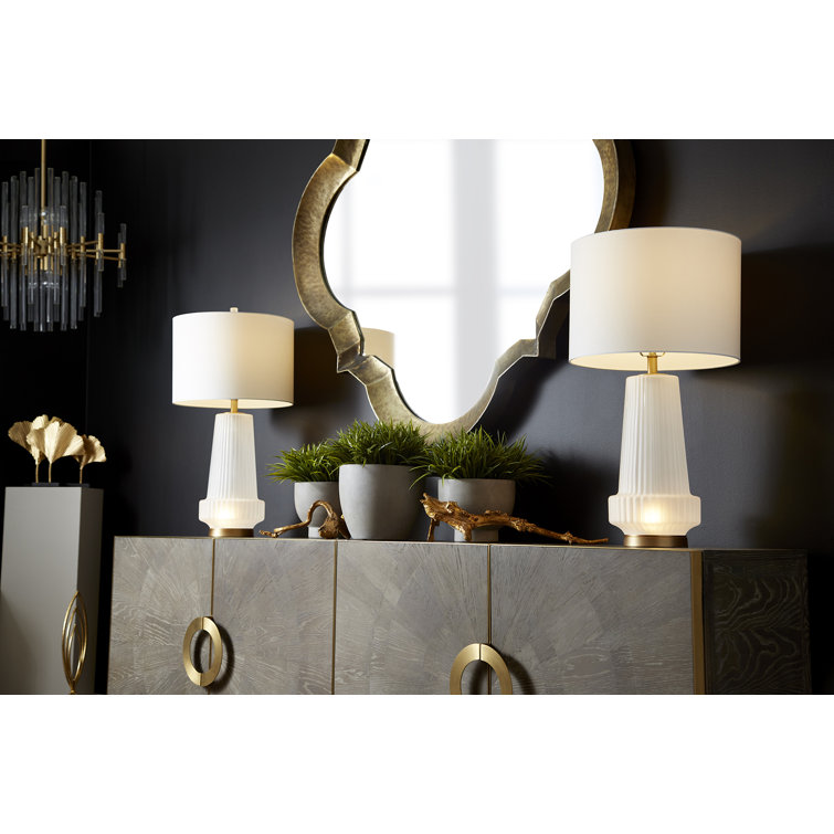 Mila Aged Brass 2-Light Table Lamp with White Shade