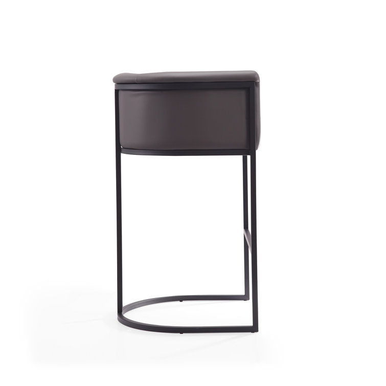 Gray Upholstered Metal Frame Barrel Bar Stool
