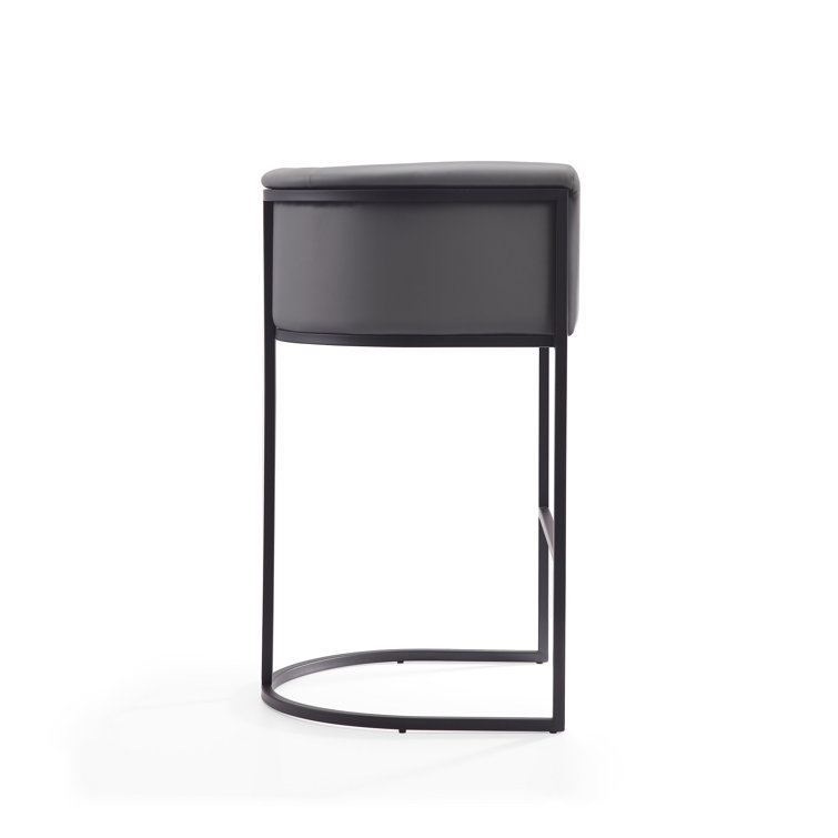 Gray Upholstered Metal Frame Barrel Bar Stool