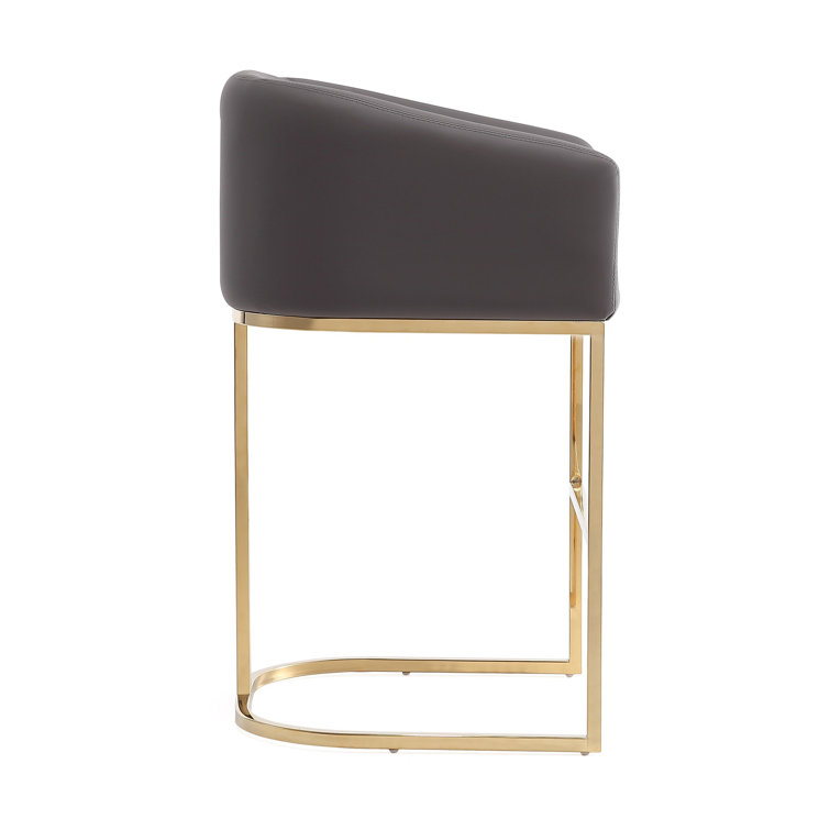 Cream Leather 36'' Upholstered Counter Stool with Metal Frame