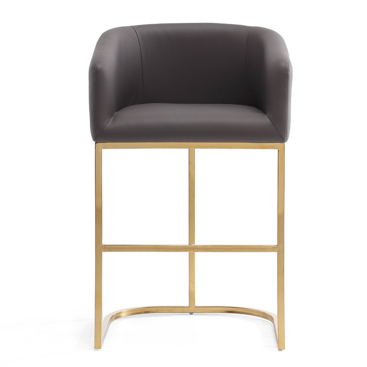 Cream Leather 36'' Upholstered Counter Stool with Metal Frame
