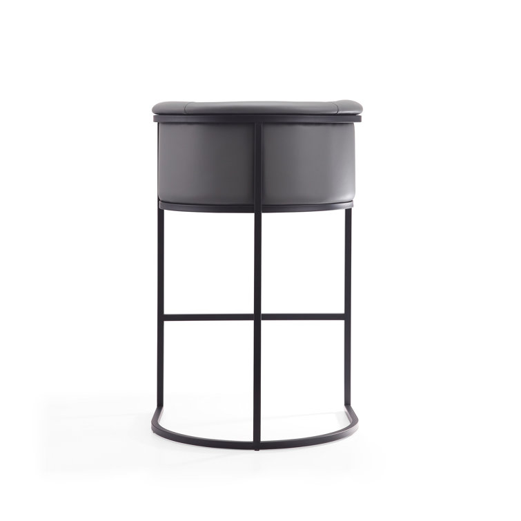 Gray Upholstered Metal Frame Barrel Bar Stool