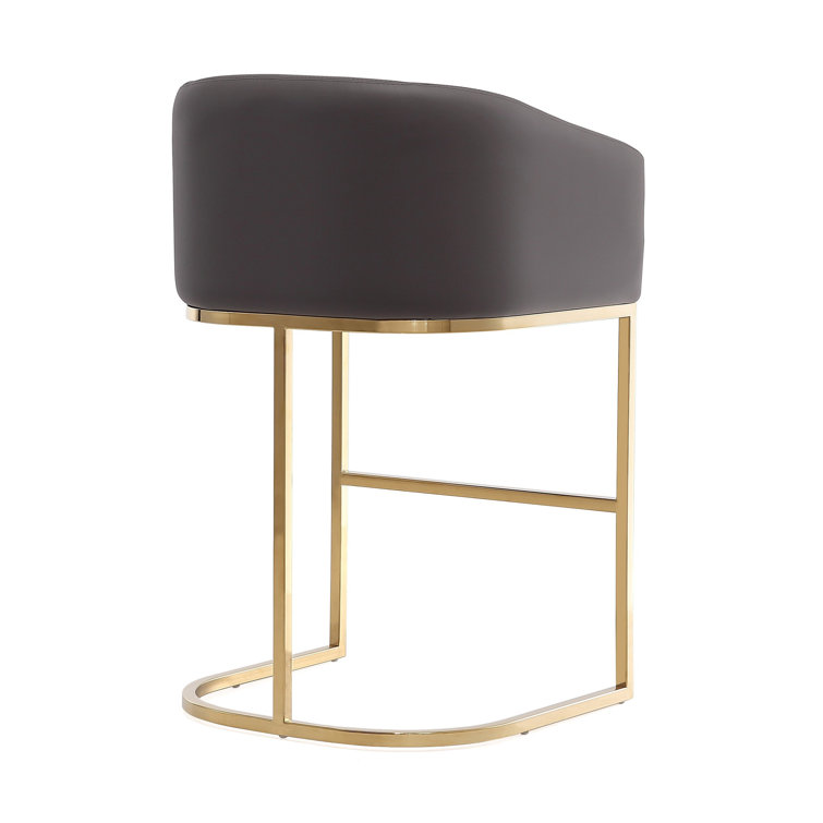 Cream Leather 36'' Upholstered Counter Stool with Metal Frame
