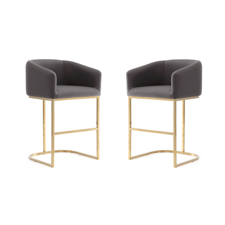 Cream Leather 36'' Upholstered Counter Stool with Metal Frame