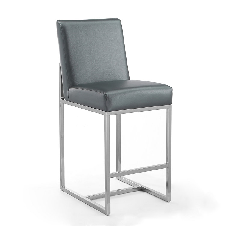 Manhattan Comfort Graphite Faux Leather 24" Counter Stool with Chrome Frame