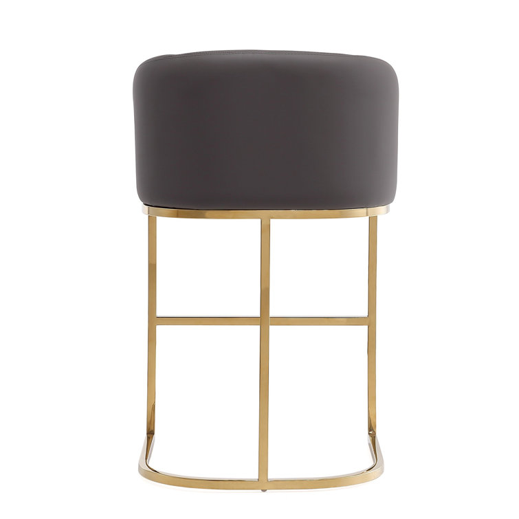 Cream Leather 36'' Upholstered Counter Stool with Metal Frame