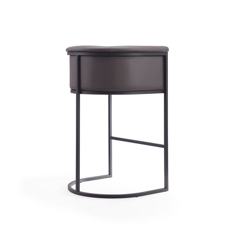 Gray Upholstered Metal Frame Barrel Bar Stool