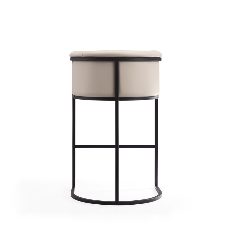 Gray Upholstered Metal Frame Barrel Bar Stool