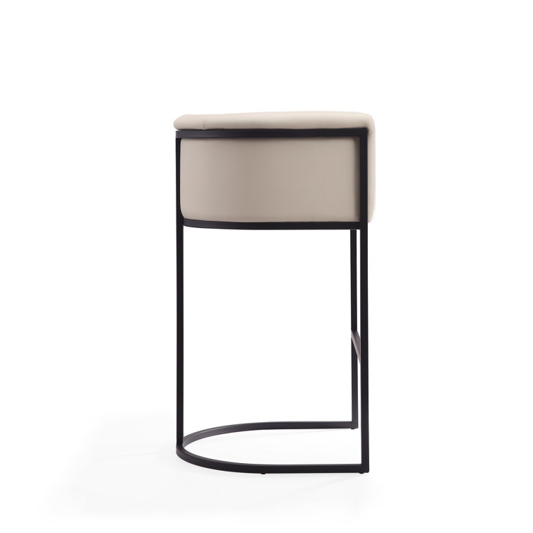 Gray Upholstered Metal Frame Barrel Bar Stool